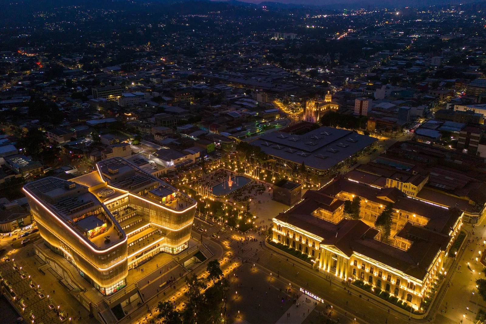 San Salvador skyline at blue hour